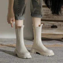 Botines de microfibra para mujer, Botines Chelsea con forro de felpa corta, cómodos e informales, talla XL, para Otoño e Invierno (4)