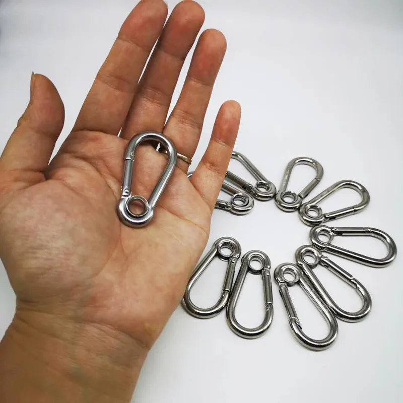 

10PCS M5 Secure Lock 304 Stainless Steel 50mm Hook Carabiner Eyelet