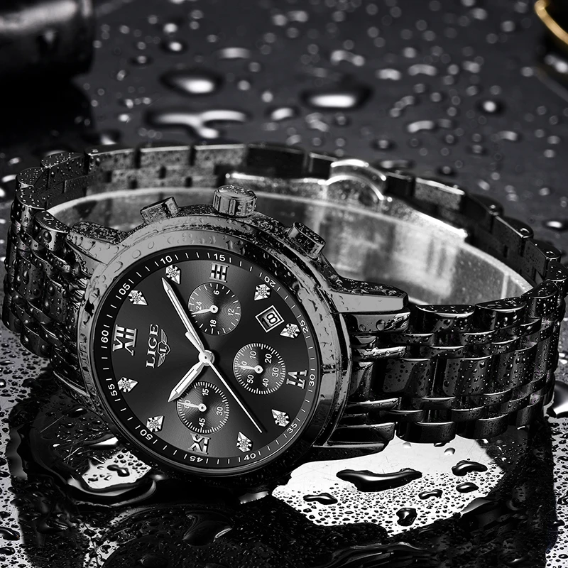 LIGE Mens Watches Top Brand Luxury Fashion Business Quartz Watch Men Sport All Steel Waterproof Black Clock erkek kol saati+Box | Наручные