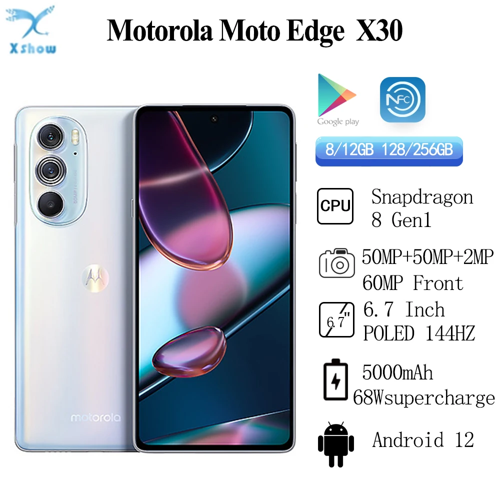 Оригинальный смартфон Motorola Moto Edge X30 5G, Snapdragon 8 Gen 1, Android 12, 6,7 дюйма, 144 Гц, 68 Вт, суперзарядка, 5000 мАч, NFC