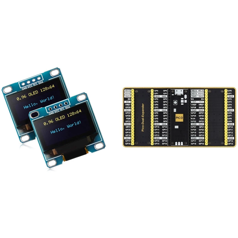 

2 шт., 2,5-дюймовый дисплей, модуль 0,96 128X64 SSD1306 и 1 шт., двойной расширитель GPIO для Raspberry Pi Pico