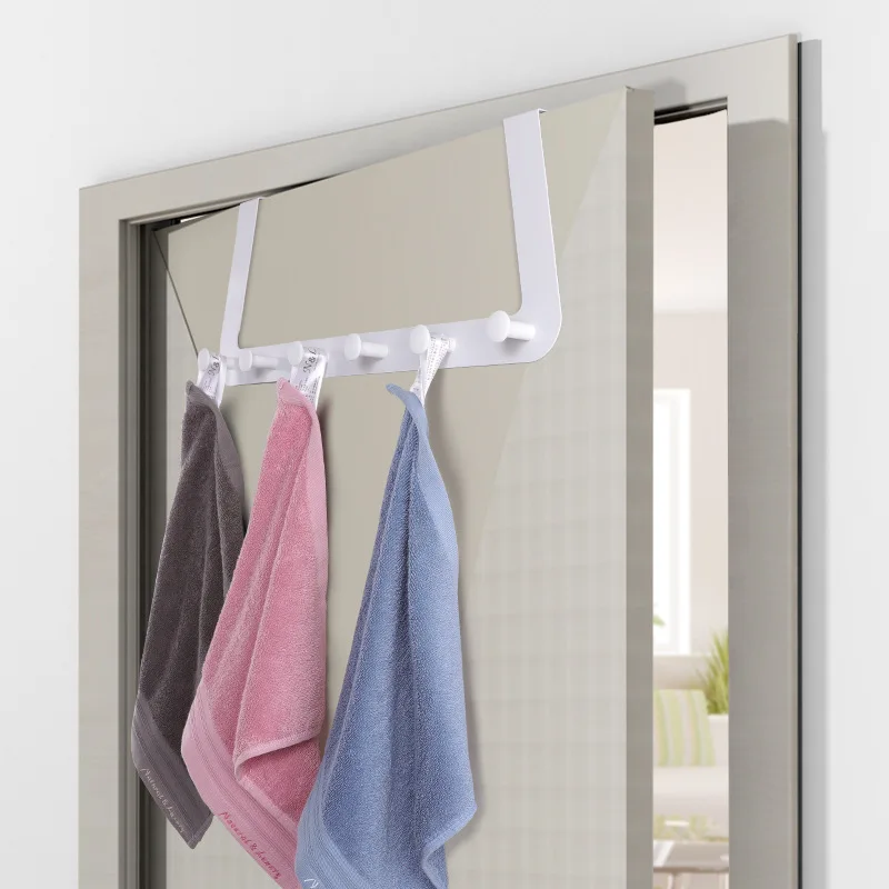 

Multifunction 7-Shaped Nail-Free Door Rear Hook Shelf For Bathroom Storage And Organization 6 Holes Hanger Rack Clothes Hooks