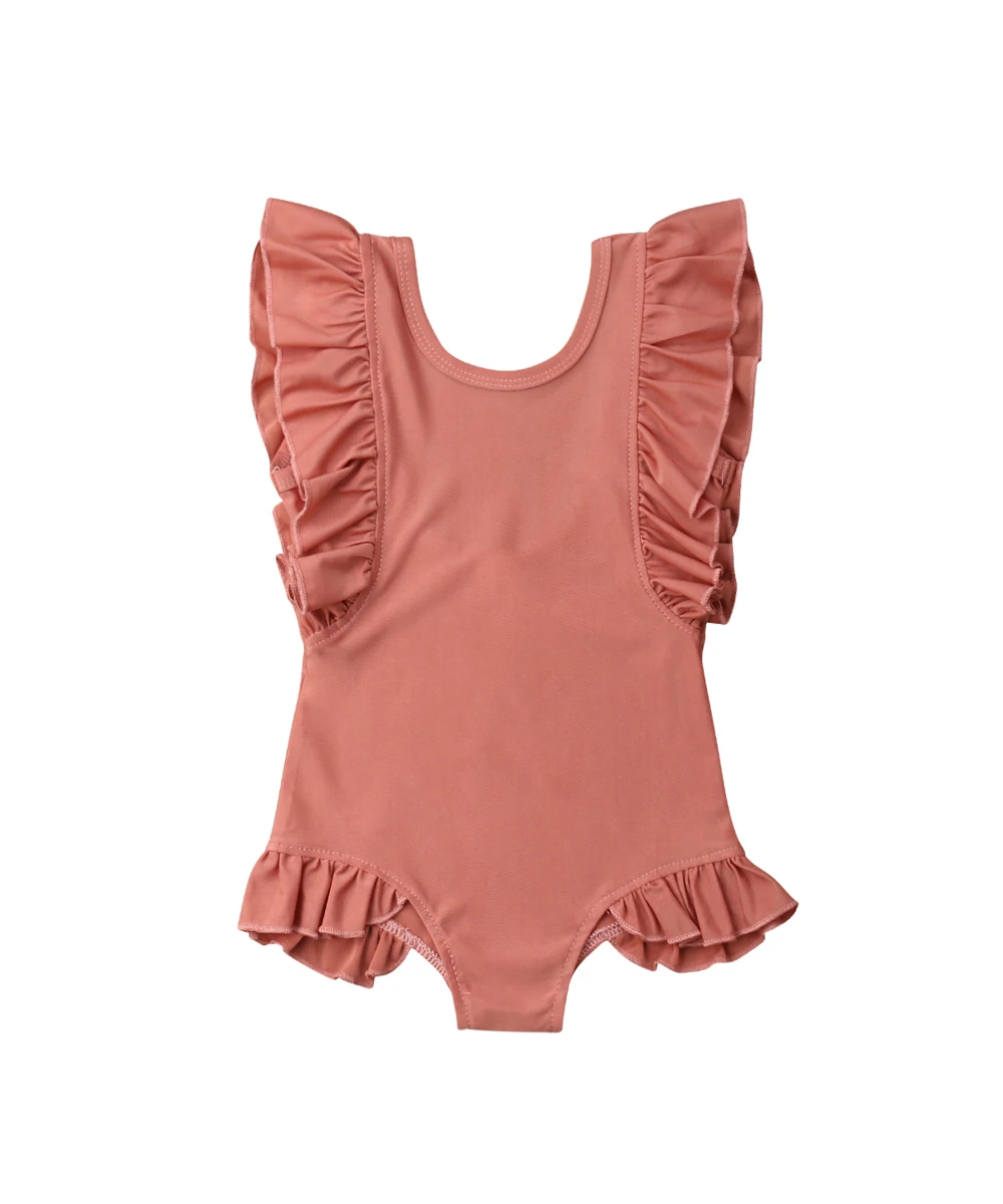 

Слитный купальник для девочек, однотонный, без рукавов, с оборками