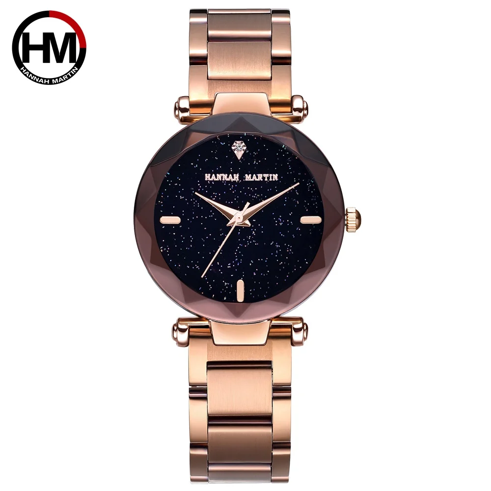 

Hannah Martin Luxury Women's Watches Fashion Elegant Rose gold Ladies Wristwatch Starry Sky Diamond Gift Quartz Relogio Mujer