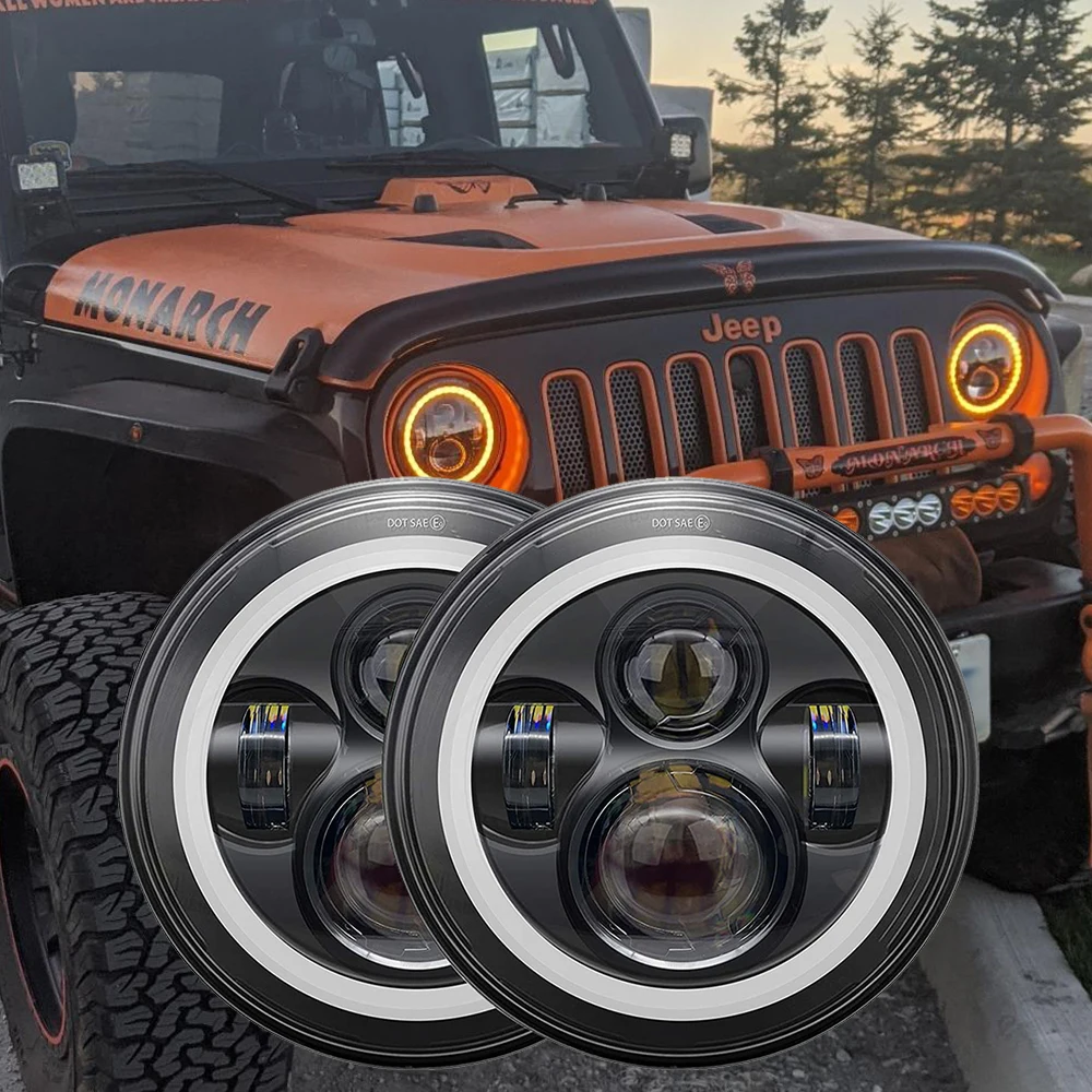 1 Set 7 Inch LED Halo Headlights with Turn Signal Amber White DRL Compatible with 2007-2017 -Jeep-Wrangler JK JKU