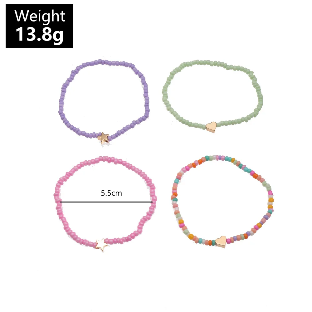

New Trend Multi-Color Hand-Worn Rice Bead Bracelet Set For Women's Love Stars Bohemian Ethnic Style Fresh Bracelet Charm Jewelry