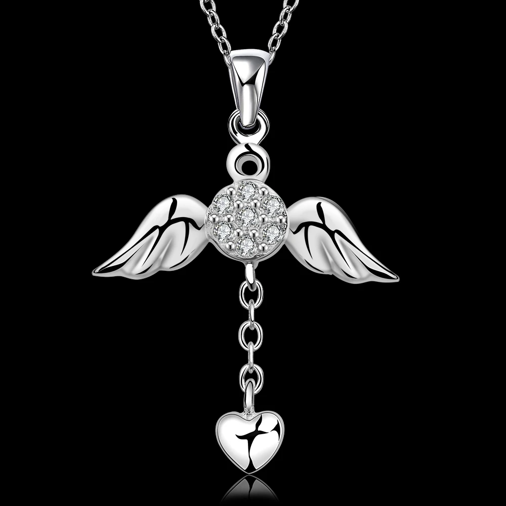 

ZEMIOR Angel Heart Pendant Necklaces For Women 5A Clear Cubic Zirconia White Romantic Necklace Girl Anniversary Fashion Jewelry