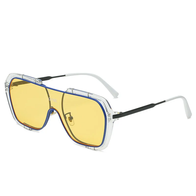 

Sunglasses ins street shooting big frame jumping di female retro one-piece light yellow sunglasses