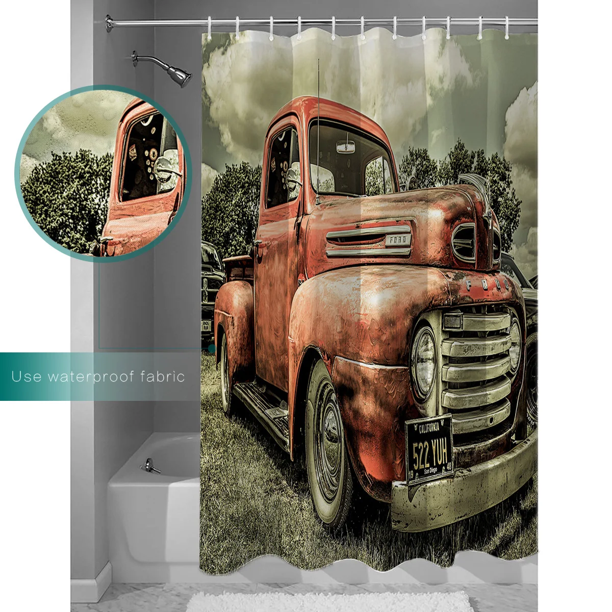 Farm Retro Car Pattern Shower Curtains Polyester Fabric Waterproof Bath Curtain | Дом и сад