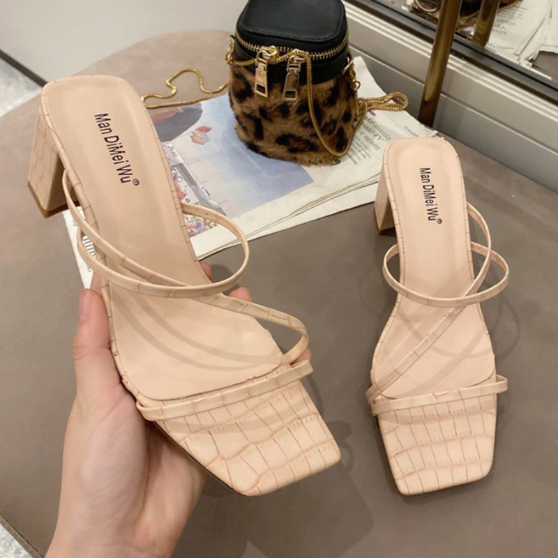 Stone pattern Флип-Флоп женские Босоножки с открытым носком на тонкой шнуровке