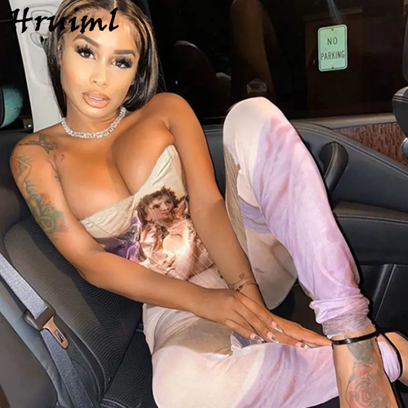 

Sexy Bodysuit Jumpsuit Women Summer Fashion Print Skinny Strapless Sleeveless Long Pants Rompers Party Club Monos Mujer 2020