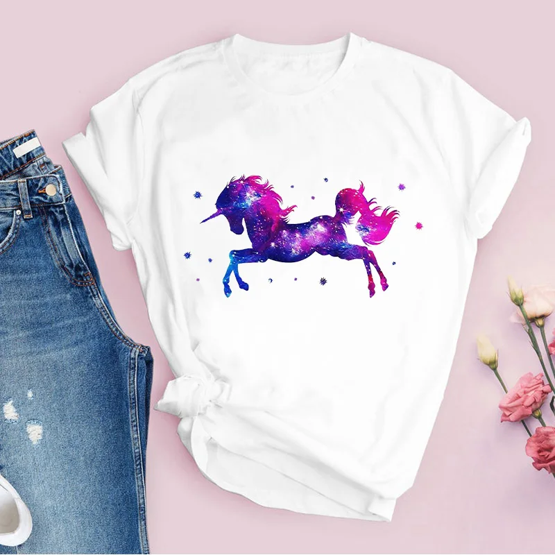 

Women O-Neck Tops Tshirts Fashion Unicorn Summer Clothes White 90s Female Tee T-Shirt T Shirt Graphic Ladies Clothing T-Shirts