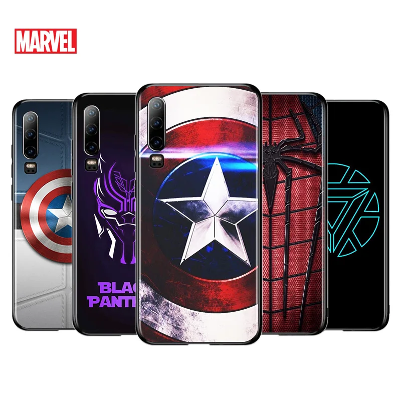 

Marvel Superhero Logo For Huawei P40 P30 P20 P10 P9 P8 Lite E mini Pro Plus 5G 2017 2019 Silicone Black Phone Case