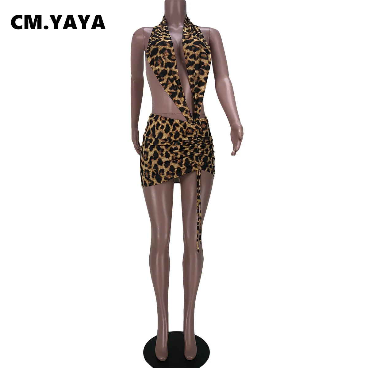 Женское платье с леопардовым принтом CM.YAYA ажурное эластичное платье-футляр
