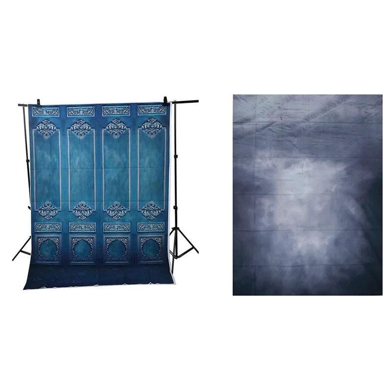 

2 Pcs 5X7FT Vintage Background Wedding Portrait Studio Model Backdrop, White-Dark Gray & Blue