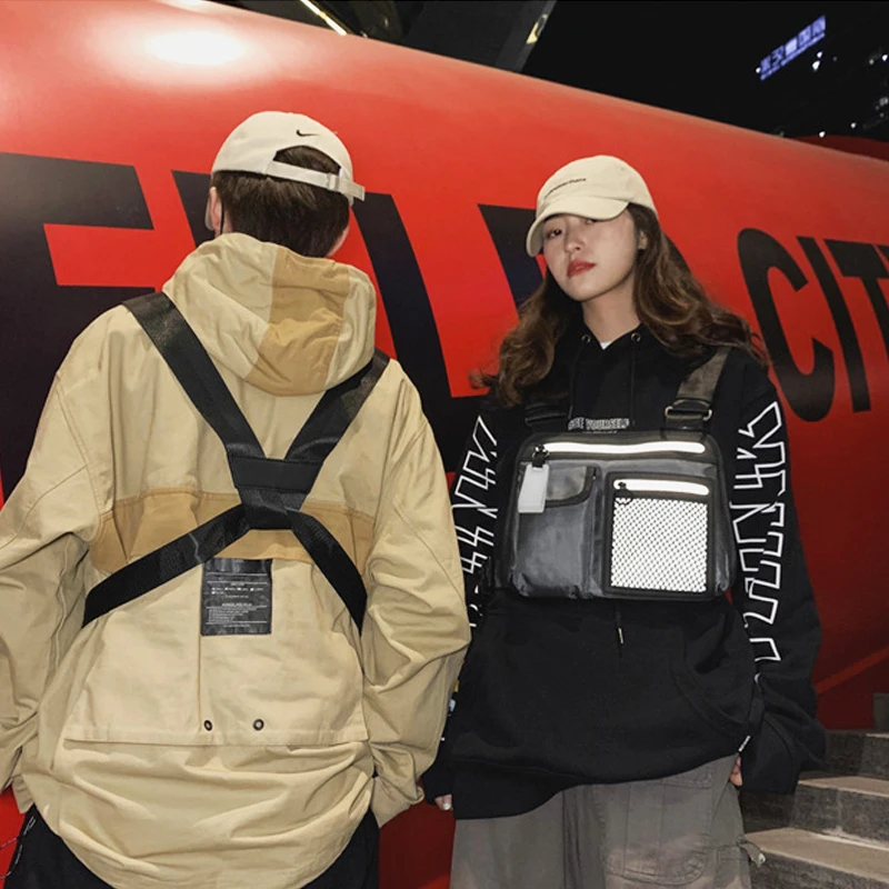 Multi-function Street Style Women Vest Strap Hip-Hop Men Chest Rig Bag Vest Pack Male Reflective Tactical  Waist Bags