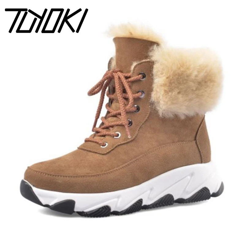 Toyoki сапоги из натуральной кожи Сапоги для снежной погоды Зимние теплые плюш с