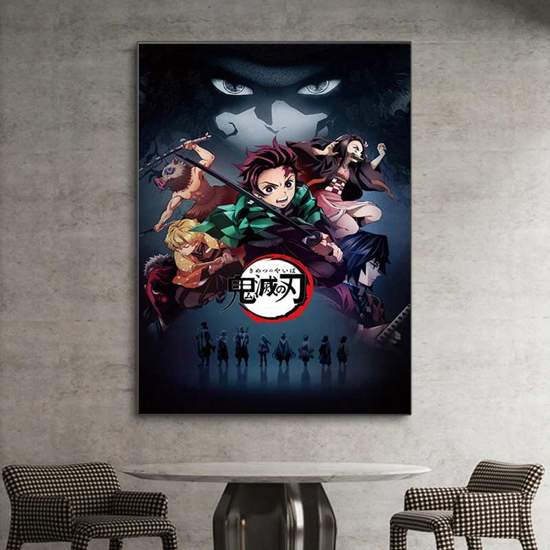 

Japanese Anime Demon Slayer Nezuko Yaiba Tanjirou Kamado Art Poster and Print Wall Art Pictures for Living Room Home Decoration