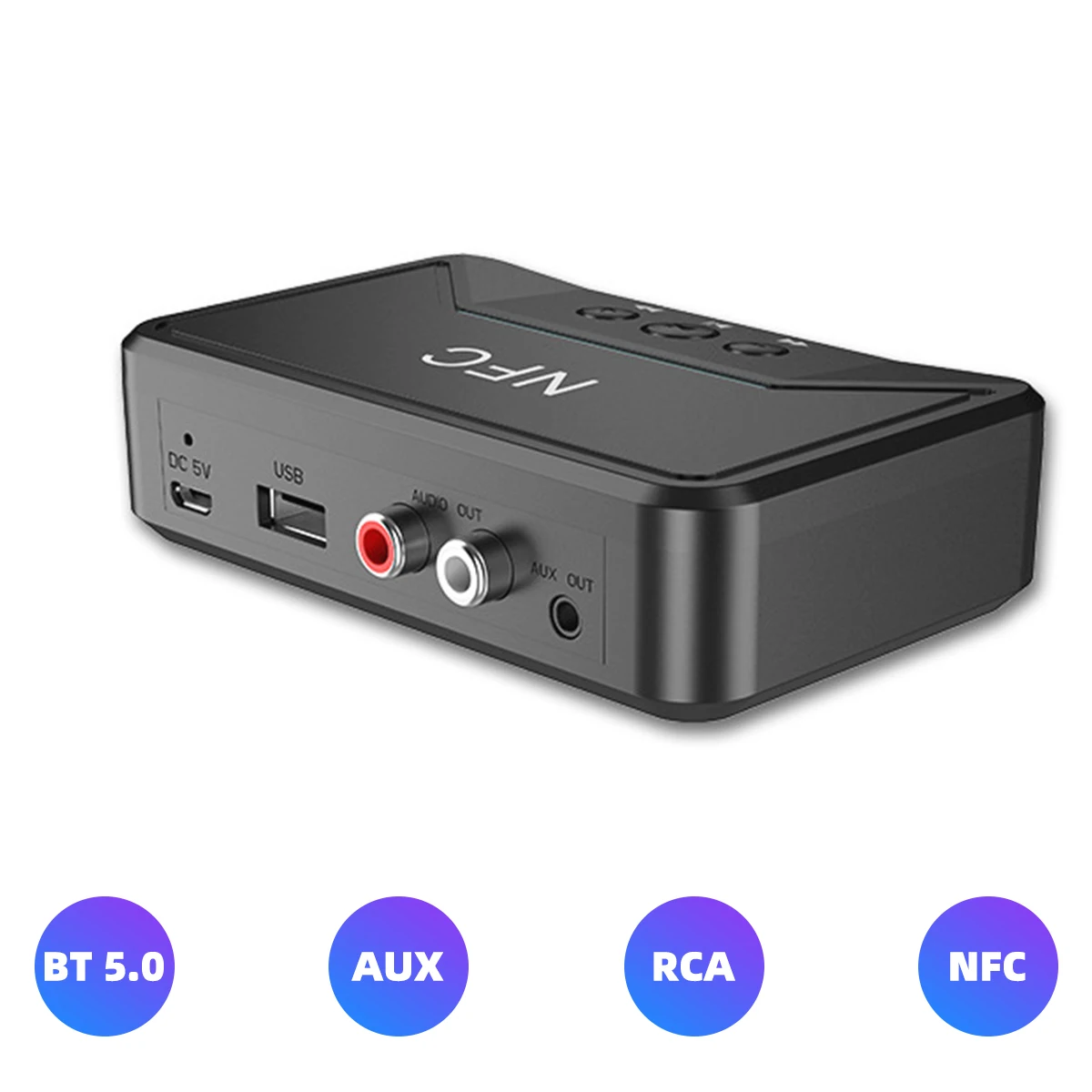 

Bluetooth 5,0 адаптер приемника NFC AUX 3,5 мм RCA разъем музыка стерео беспроводной USB Смарт воспроизведение адаптер для автомобиля домашний динамик