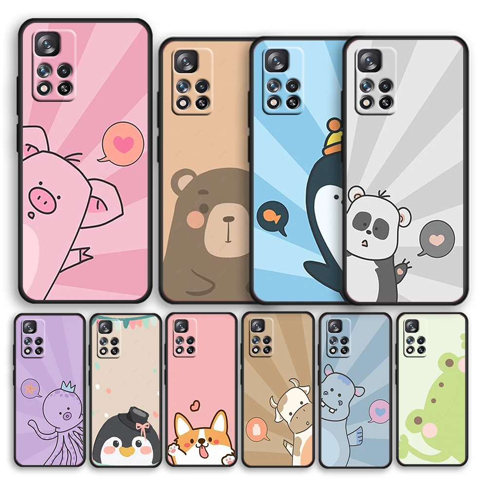 

Cartoon cute big head animal For Xiaomi Redmi Note 11 10T 5G 9T 9S 8T 7 6 Pro Max Plus 5A 4 Silicone Soft Black Phone Case