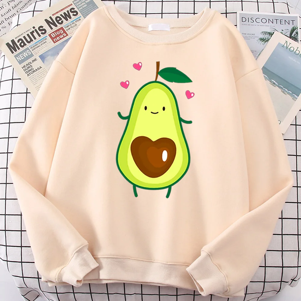 

Womans Sweatshirts Cute Heart-Shaped Avocado Printing Hoody Lady Plus Size Clothes Korean Fashion Kawaii Fruit Females Moletom