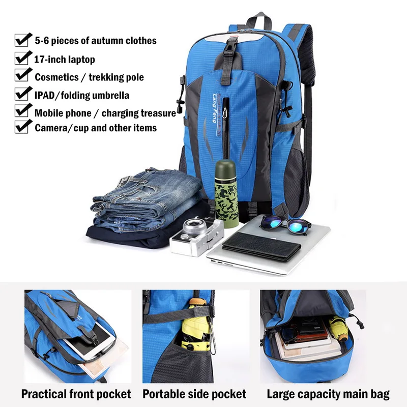 40L Outdoor Backpack Waterproof Men Mountaining Hiking Backpacks Women Travel Trekking Rucksack Ultralight Camping Sports Bags | Спорт и