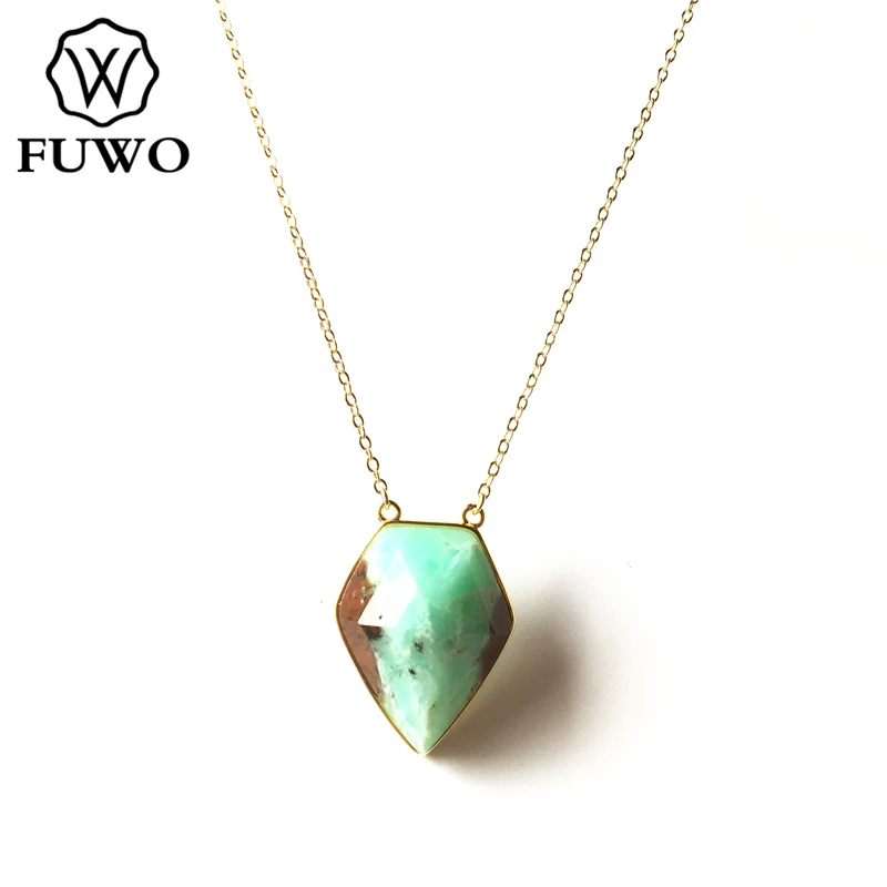 FUWO Новинка Chrysoprase подвеска в форме стрелы ожерелье с золотой отделкой резной