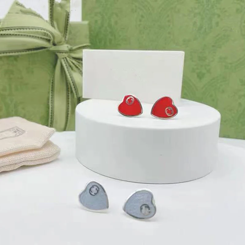 

FORVIONA Brand new 925 sterling silver letter G interlocking epoxy red blue enamel love earrings ladies fashion jewelry