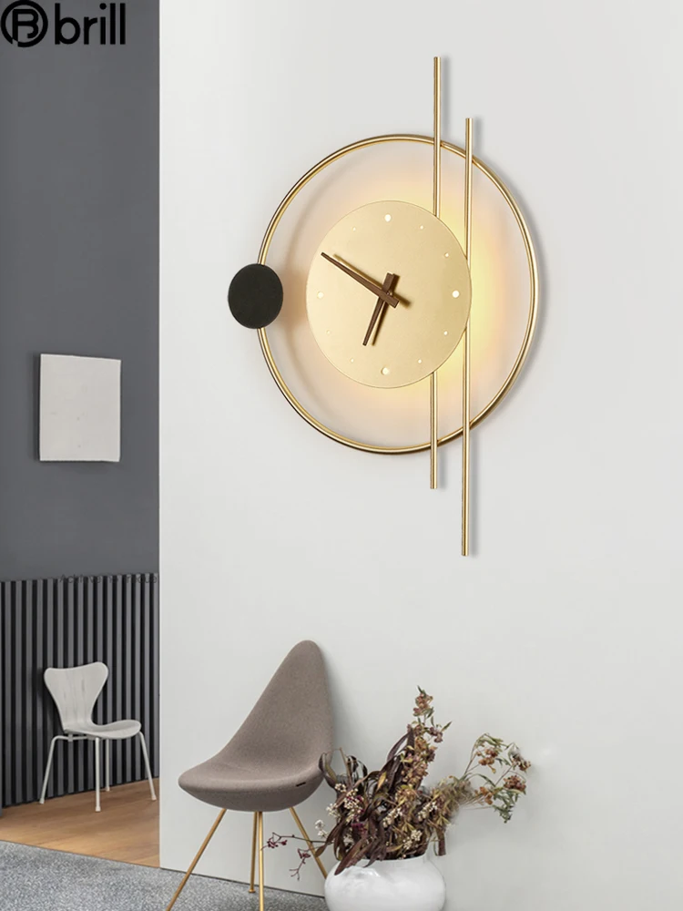 

Creative Fashion Lamp Minimalist Wall Clock Wall Lamp Led Light for Bedroom Nordic Modern Clocks Wall Home Decor Living Room Art
