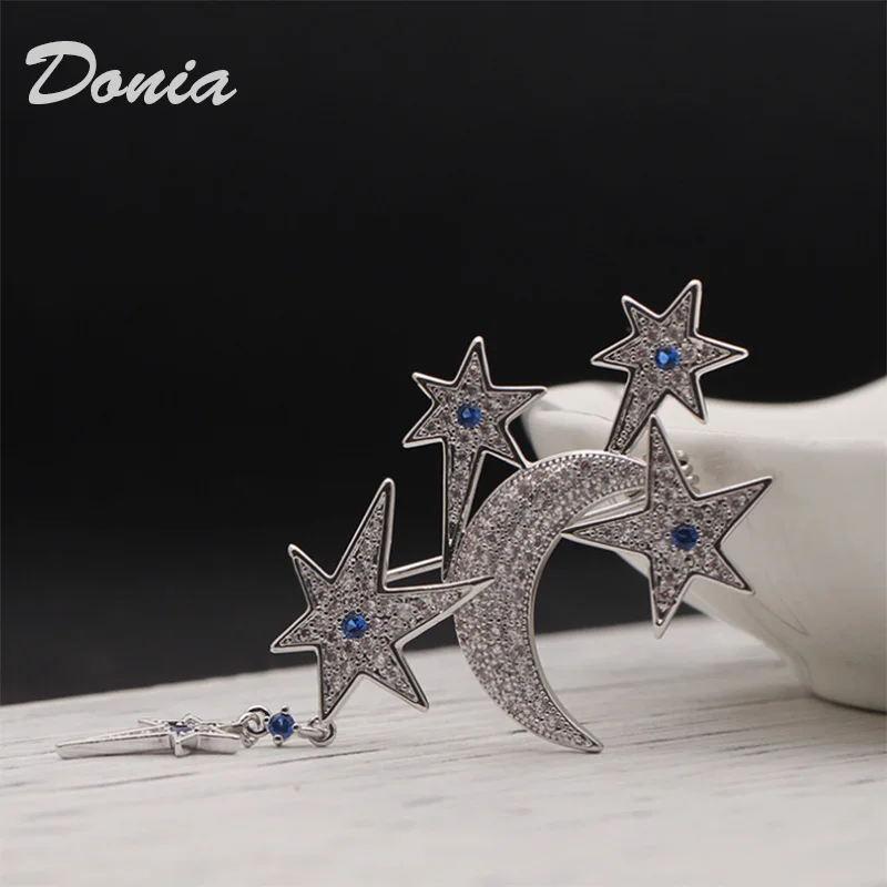 Donia jewelry Fashion AAA Zircon Star and Moon Brooch Pin Shiny Copper Micro-Inlay Lady Brooch Coat Accessories Scarf Pin