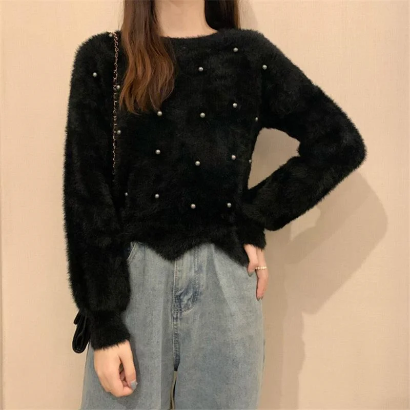 

Новинка, свитер, вязаные женские винтажные пуловеры, мягкие женские свитера 2021, джемпер, Топ с длинным рукавом, вязаные милые женские топы