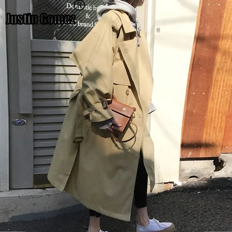 

Russian Style Loose Oversized Women Fall Winter Mid-long Trench Coat Belted Cloak Overcoats Windbreaker Abrigos