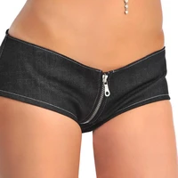 sexy zipper open u crotch shorts micro mini jeans hot shorts low rise waist booty short exotic culb pole dancing wear fx1044