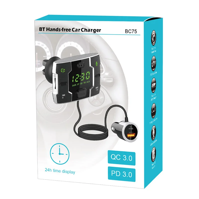 Fm-передатчик JaJaBor AUX аудио музыкальный ресивер Bass PD18W Type C QC3.0 USB зарядное