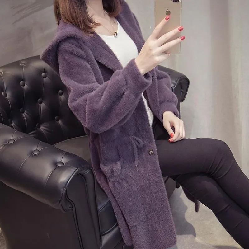 Autumn Winter Imitation Water Velvet Outwear Women's 2020 New Hooded Loose Long Paragraph Mink Sweater Coat Women Thicken Z48 |