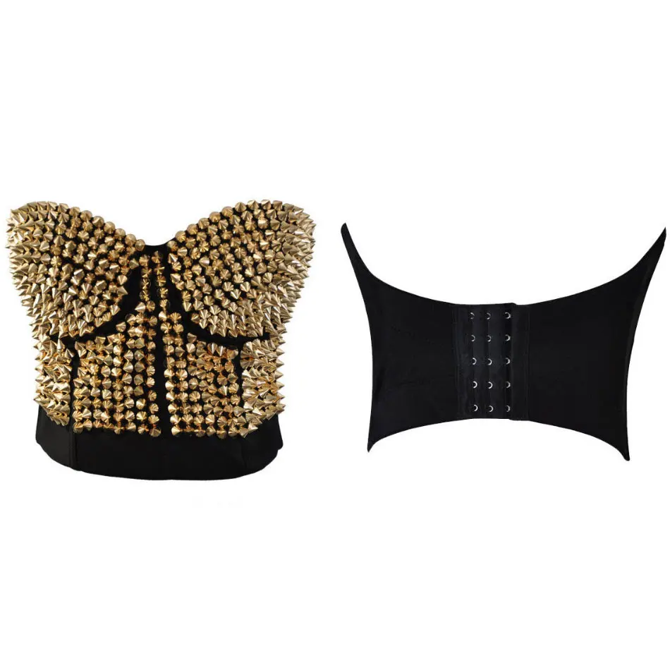 Бюстгальтер с заклепками и блестками соблазнительный золотистый серебристый