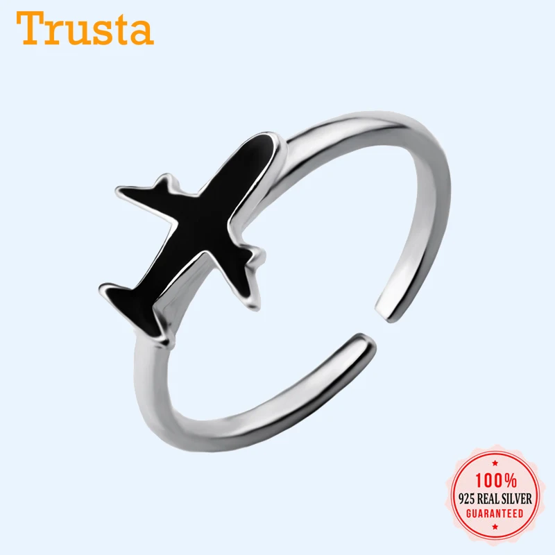 Trustdavis 100% серебро 925 пробы модный черный самолет самолета регулируемое кольцо для