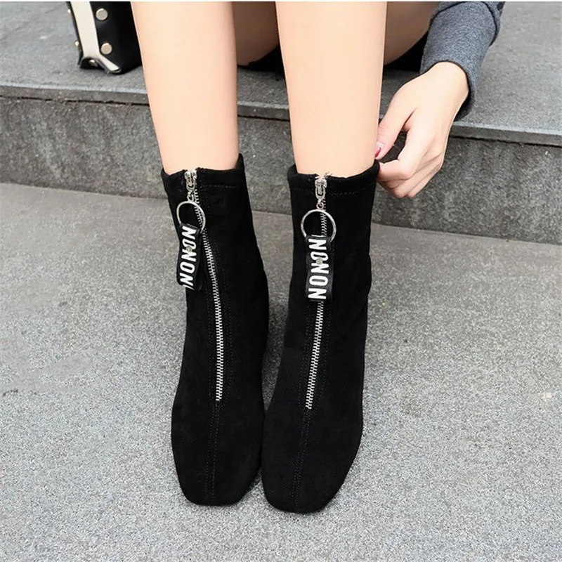 Новинка сезон осень-зима бархатные Модные женские ботинки на молнии с квадратным