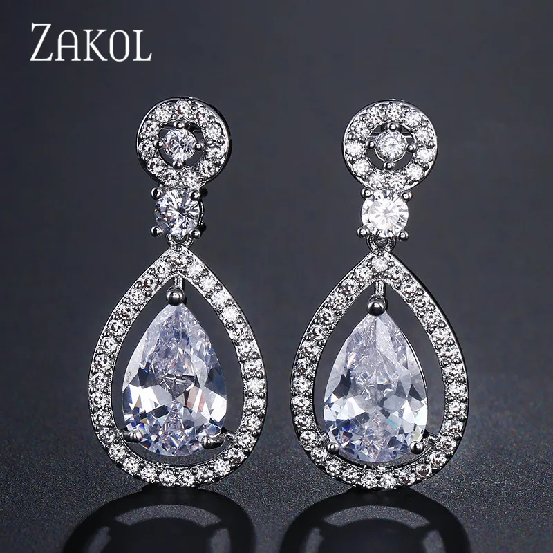White Color ZAKOL, модные серьги в виде капель воды с кристаллами, кубический циркон, большие серьги для женщин, букле D'oreille Pendientes Mujer FSEP2132 - Окраска металла: White Color