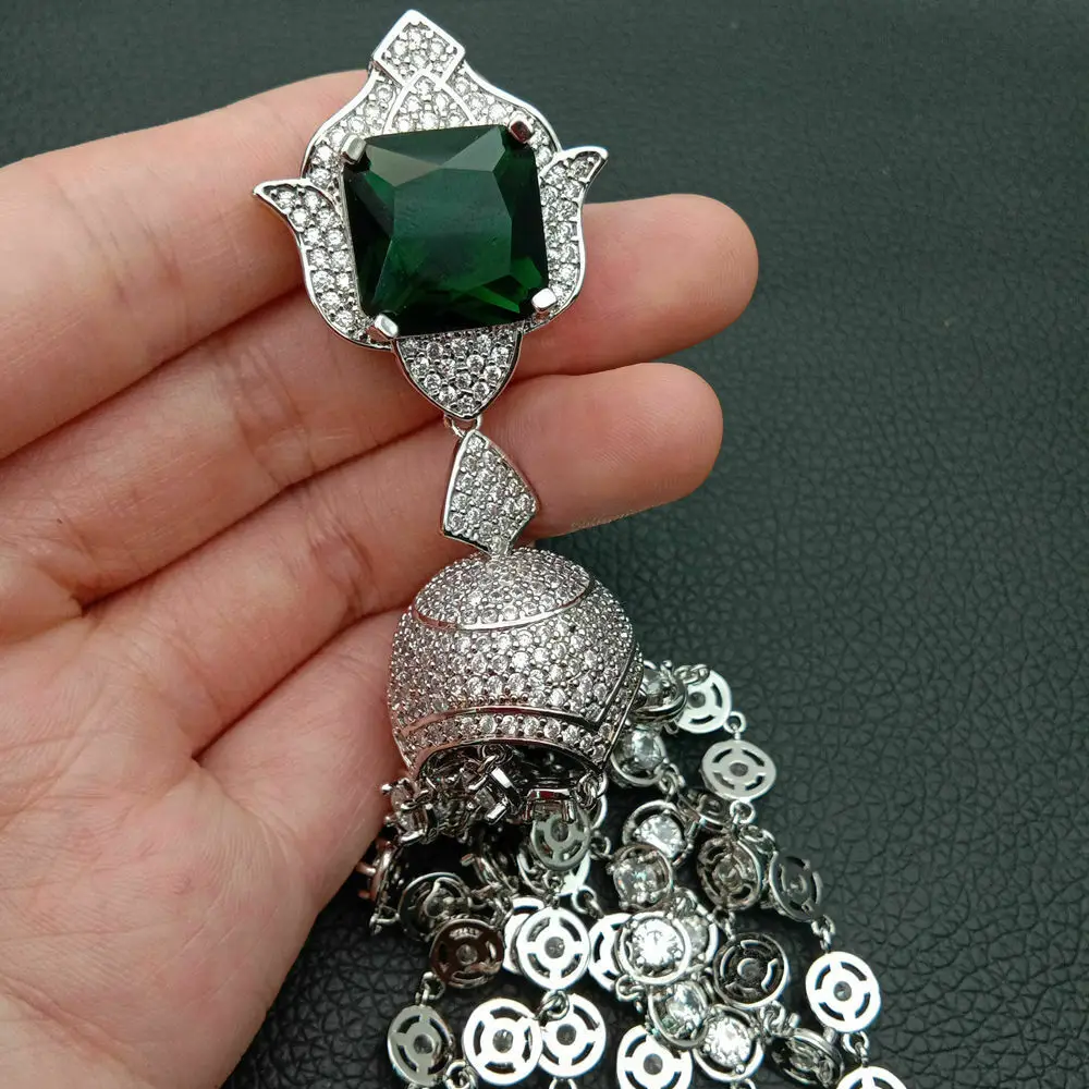 green 28*100 мм позолоченный Многоцветный кубический цирконий микро проложить подвеска с цепочкой - Цвет: green