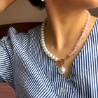 Чокер IngeSight.Z женский асимметричный, ожерелье из натурального розового камня, кулон с искусственным жемчугом, бижутерия