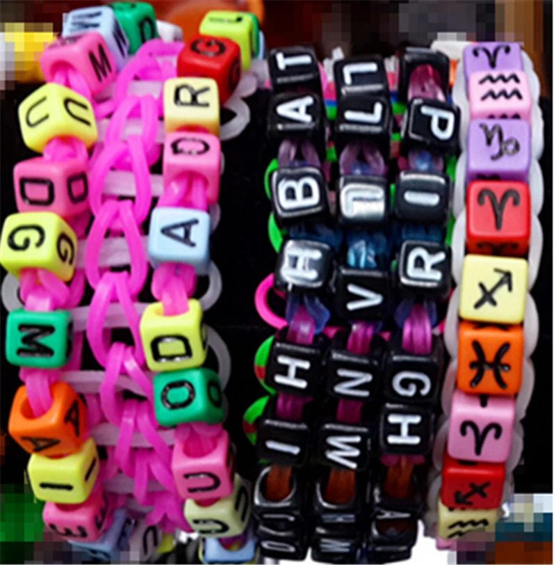 Kids DIY Acrylic Crafts Beads Bracelet Making Handmade Loom Bands Alphabet Letters Round Balls 8mm About 200Pcs/Bag | Украшения и