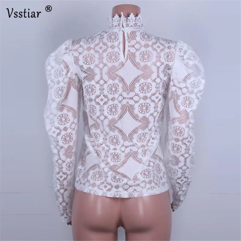 

Vsstiar Women Lace Blouse Summer Sexy Party See Through Shirts Puff Sleeve Black White Ladies Tops