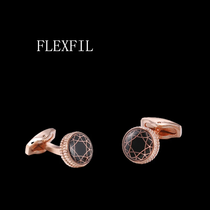 

FLEXFIL Jewelry french shirt cufflink for mens Brand designer Cuffs link Button Round Rose gold High Quality Wedding gemelos