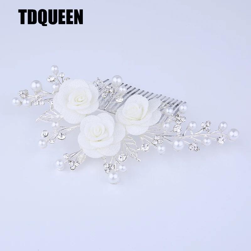 TDQUEEN диадемы и короны посеребренные шпильки для волос ювелирные изделия модный белый цветок свадебный гребень для волос Свадебные аксессуары для женщин