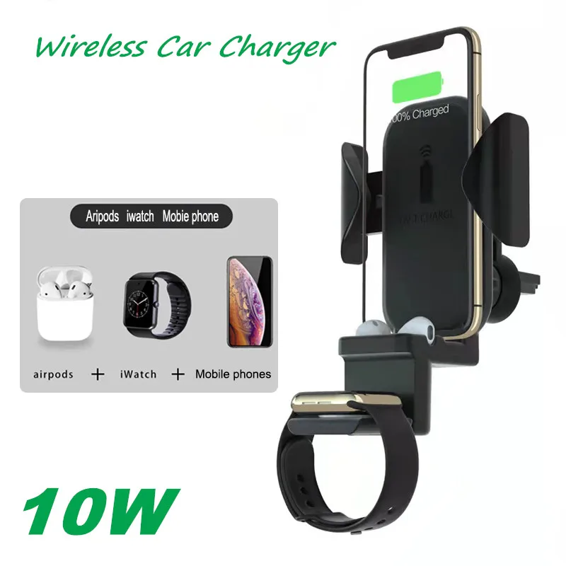 

3in1 Wireless Car Charger for IPhone Airpods /iwatch Car Phone Holder Charging Station 10W Qi Charger for Samsung Xiaomi HUAWEI