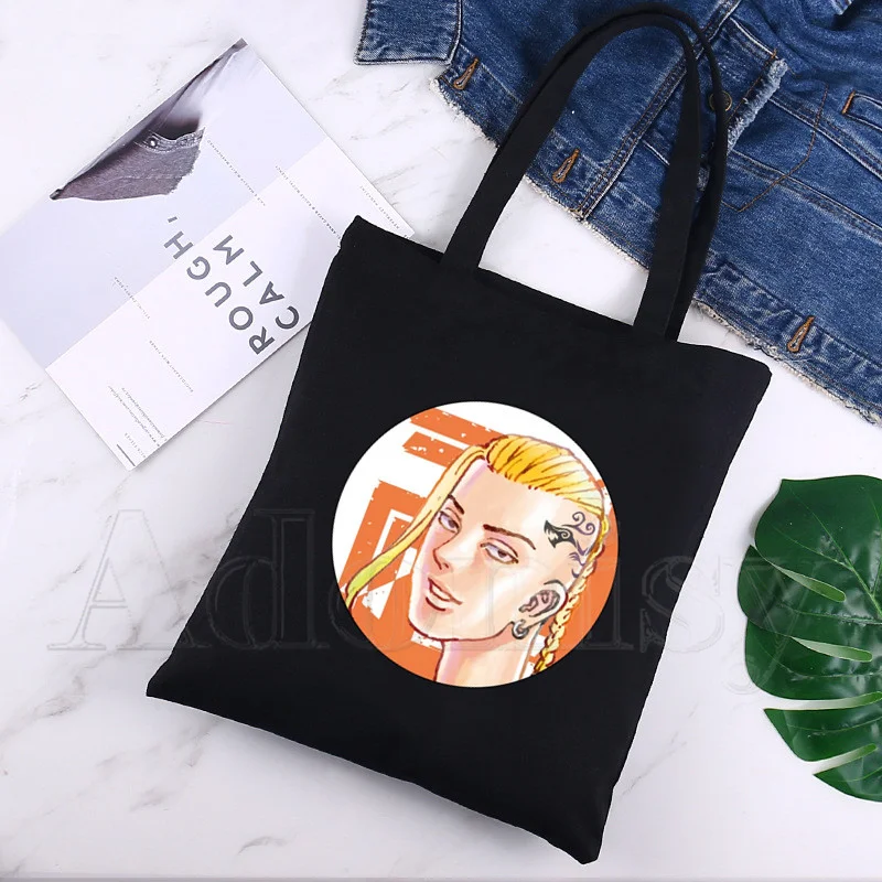 

Draken Ken Ryuguji Harajuku Fashion Shopping Black Bags Canvas Tote Bag Mom Reusable Cloth Bag Handbag Shoulder Bags