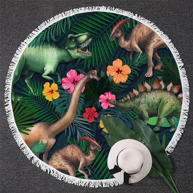 BlessLiving Dinosaur Round Beach Towel 3D Scary Animal Circle Bath Towel for Teen Cracked Brick Blanket Tyrannosaurus Picnic Mat 2