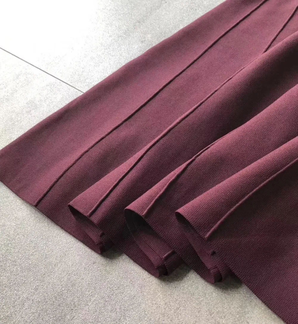 autumn and winter new V neck short-sleeved pearl buckle women Claret knitted dress