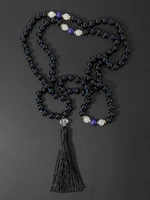 oaiite black onyx stone necklace amazonite lapis lazuli white crystal 108 mala bead necklace women men yoge energy jewelry